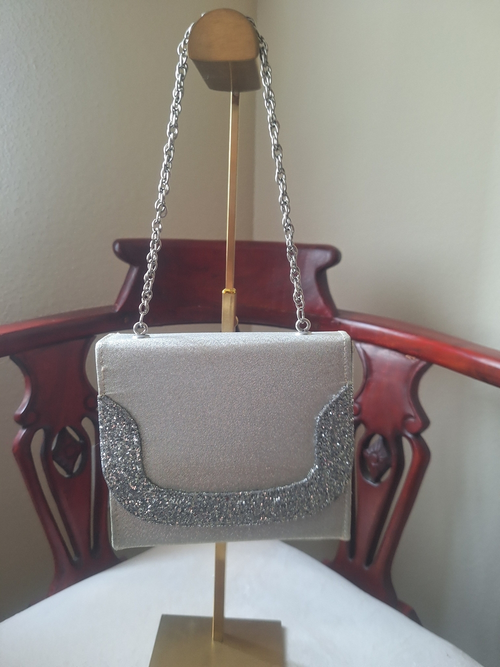 Silver Glitter Accent Evening Lamé Bag